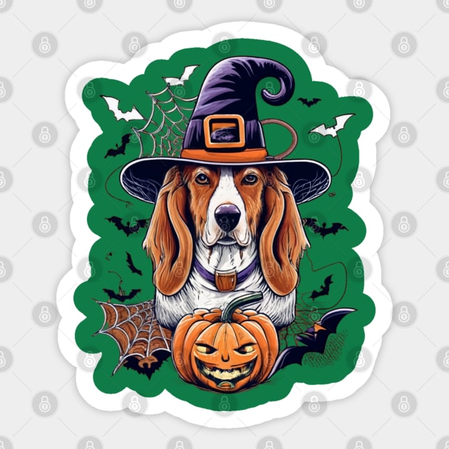 Basset Hound Pumpkin Sticker by BukovskyART